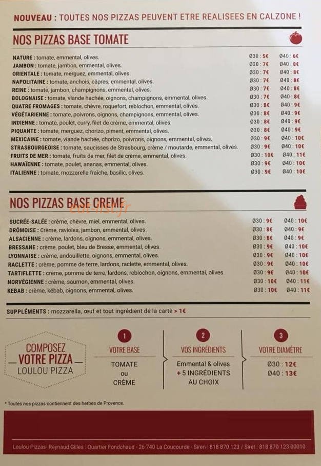 Loulou Pizzas — carte page 2