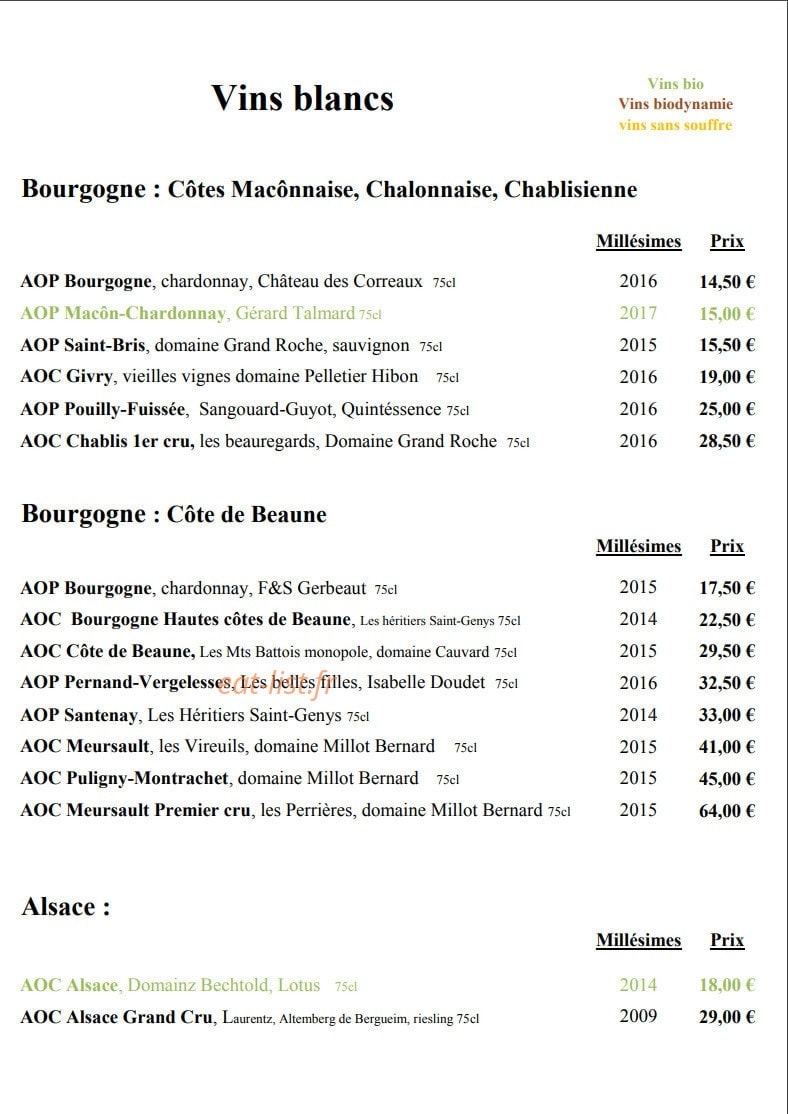Le Murmure des Vins — carte page 2