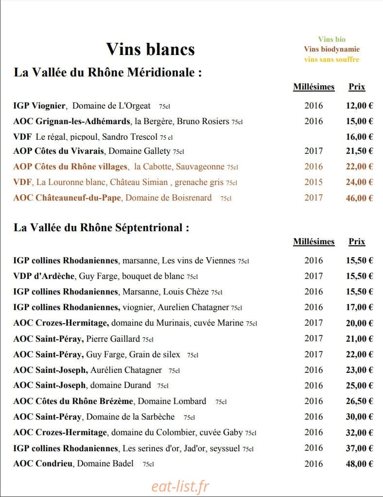Le Murmure des Vins — carte page 1