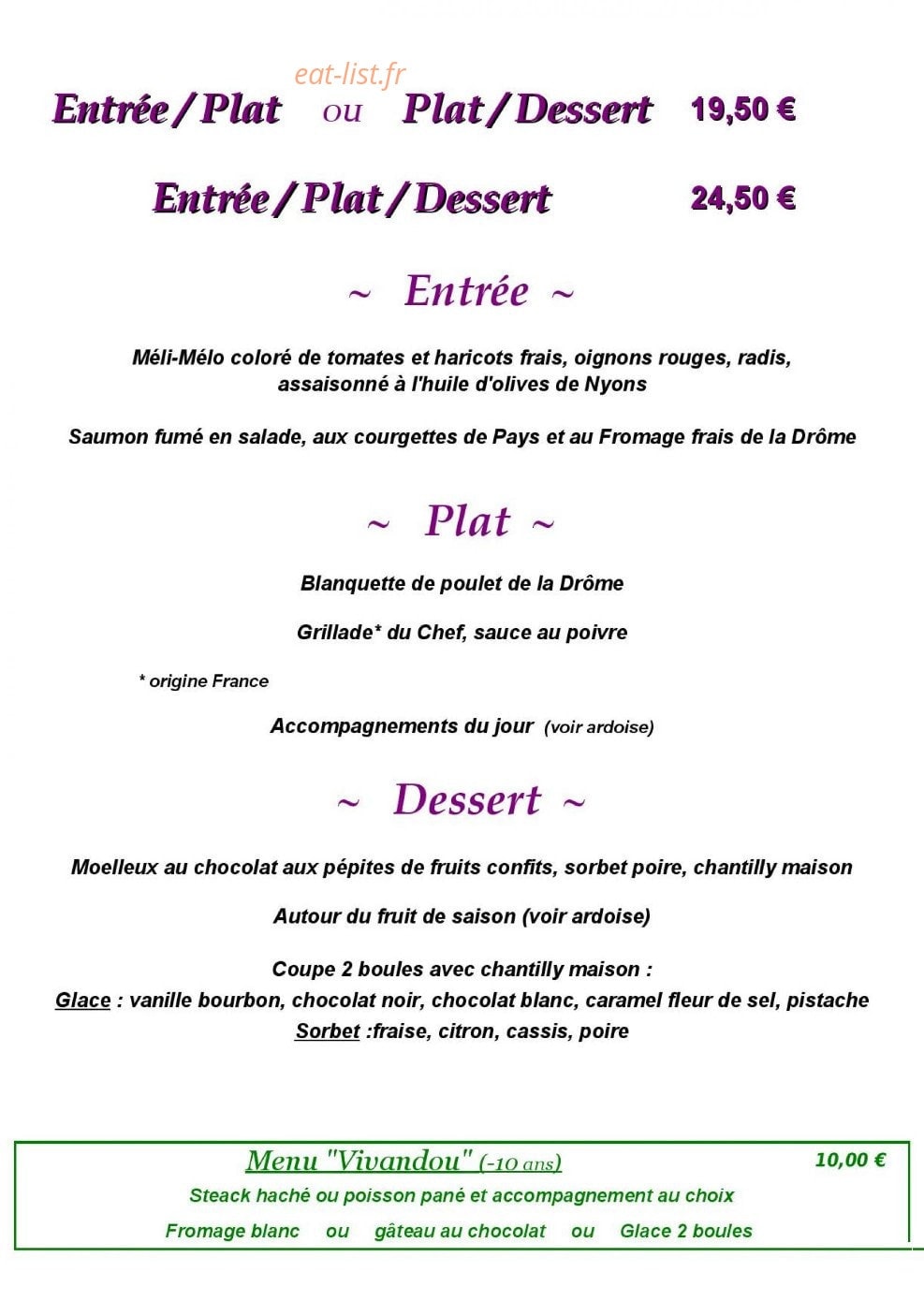 La Vivande — carte page 2