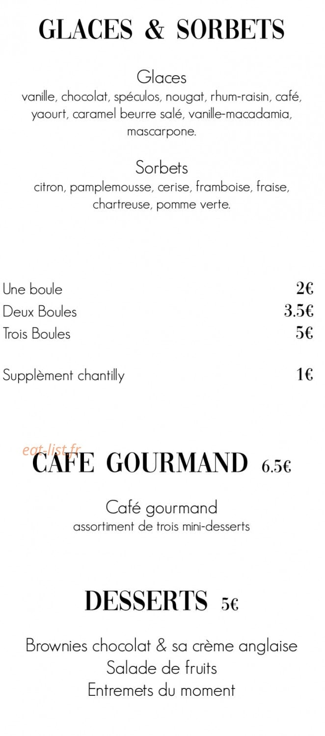 Carte et menu de bar de la Domaine de la Valdaine à Montboucher sur Jabron — Les glaces, sorbets et desserts