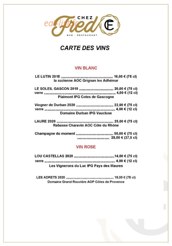 Chez Fred — carte page 1