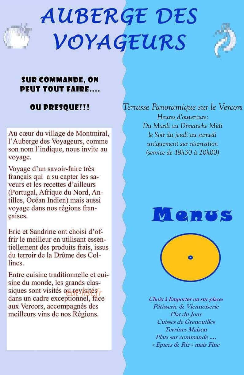Carte et menu de Auberge des voyageurs à Montmiral — Les informations