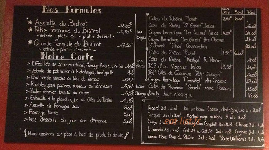 Côté Bistrot — carte page 1