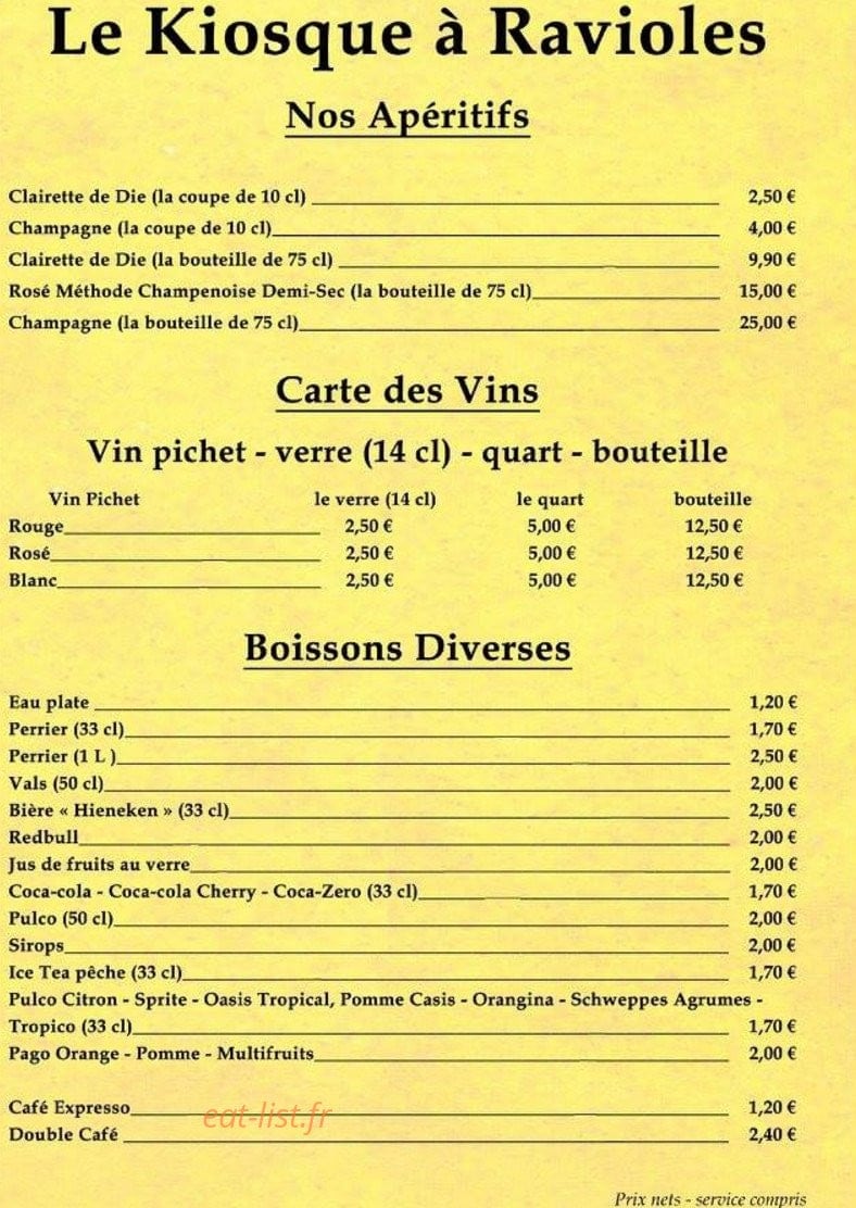Le kiosque à Ravioles — carte page 1
