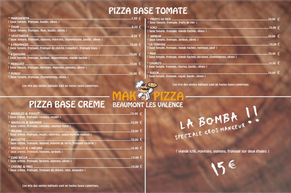 Mak-Pizza — carte page 1