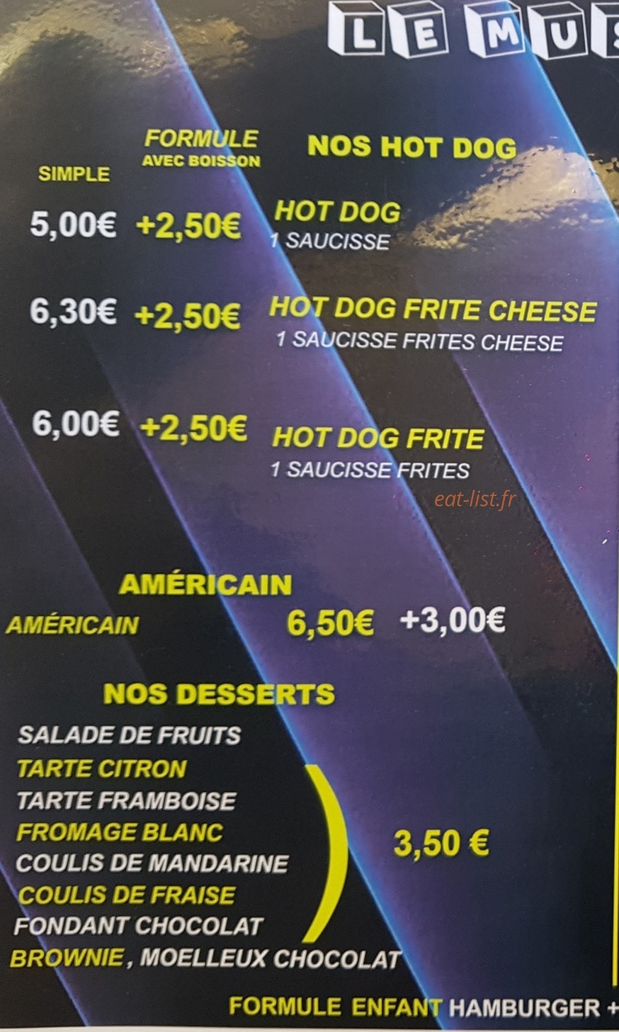 Must Dinner's — carte page 1