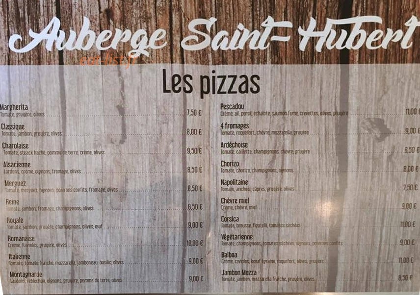 Auberge Saint-Hubert — carte page 1