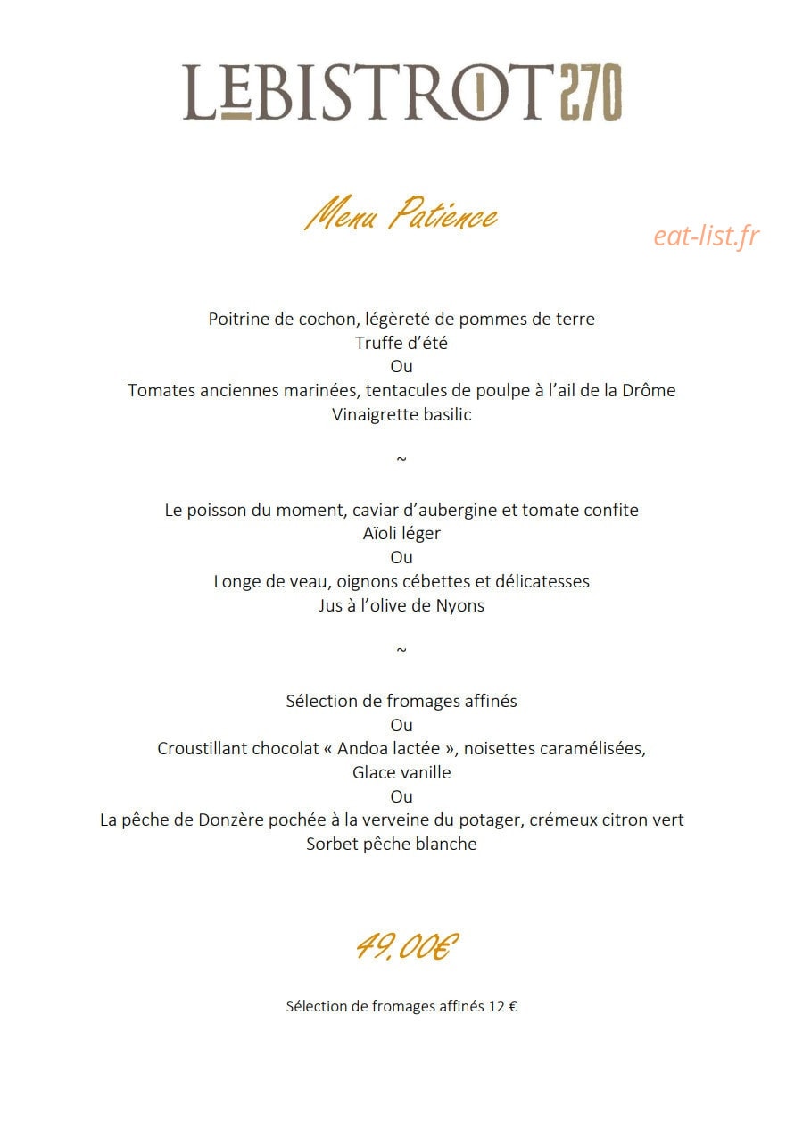 Le Bistrot 270 — carte page 2
