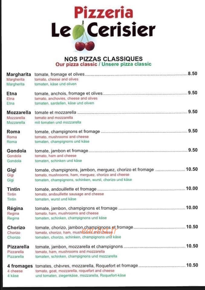 Pizzéria Le Cerisier — carte page 1