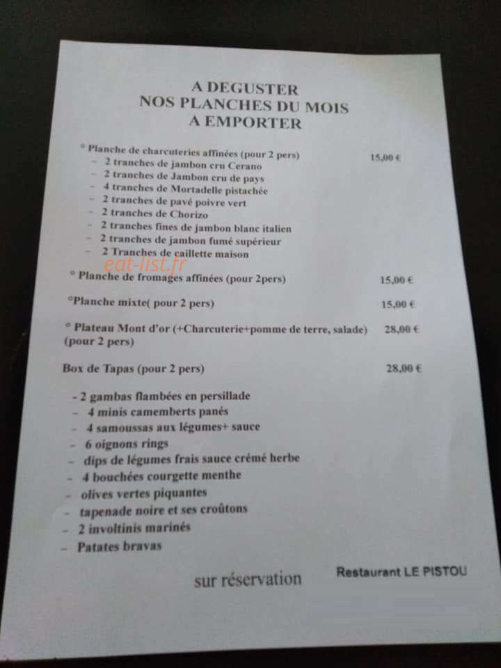 Restaurant Le Pistou — carte page 1