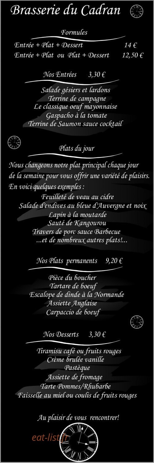 Brasserie du Cadran — carte page 1