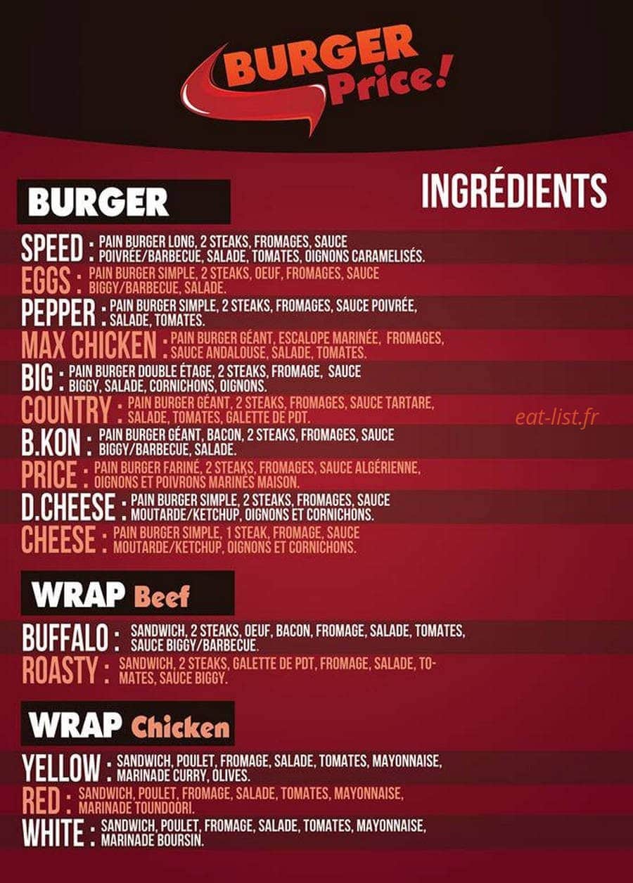 Burger Price — carte page 1