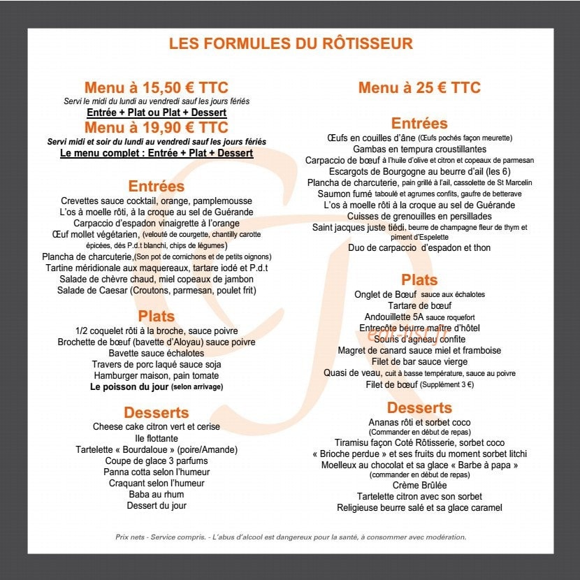 Côté Rôtisserie — carte page 4
