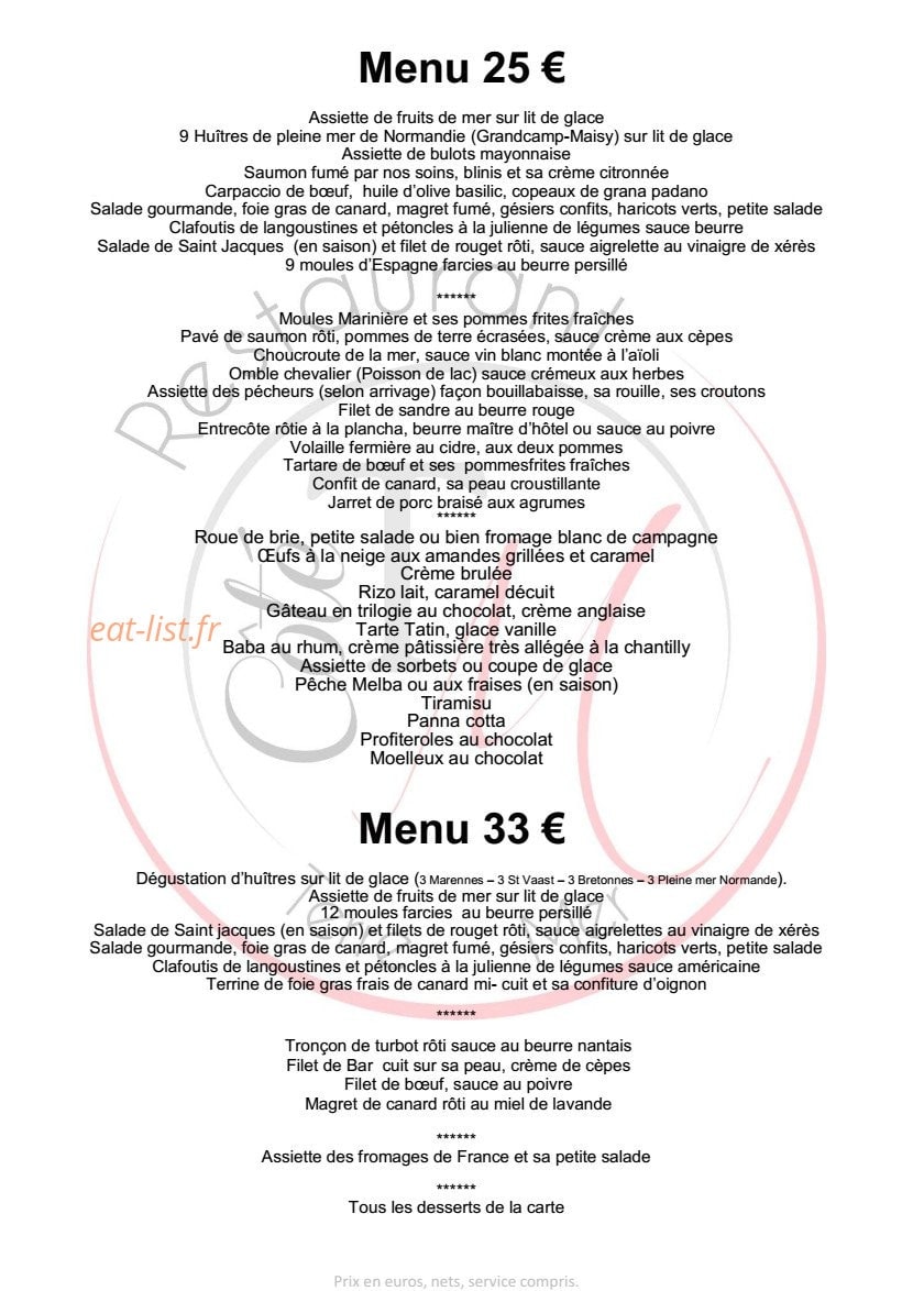 Carte et menu de Côté Terre & Mer à Evreux — Les menus