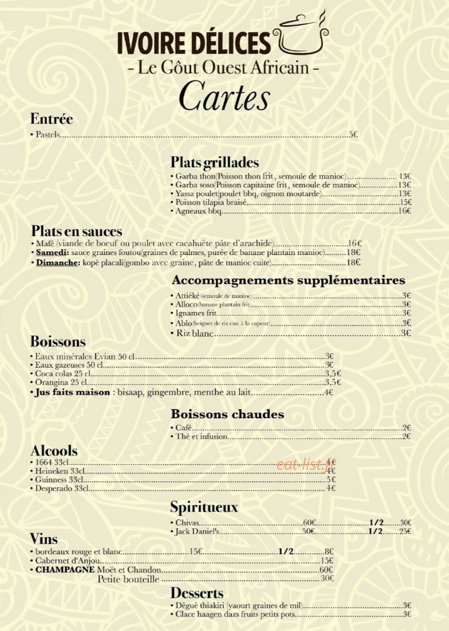 Ivoire Délices — carte page 2