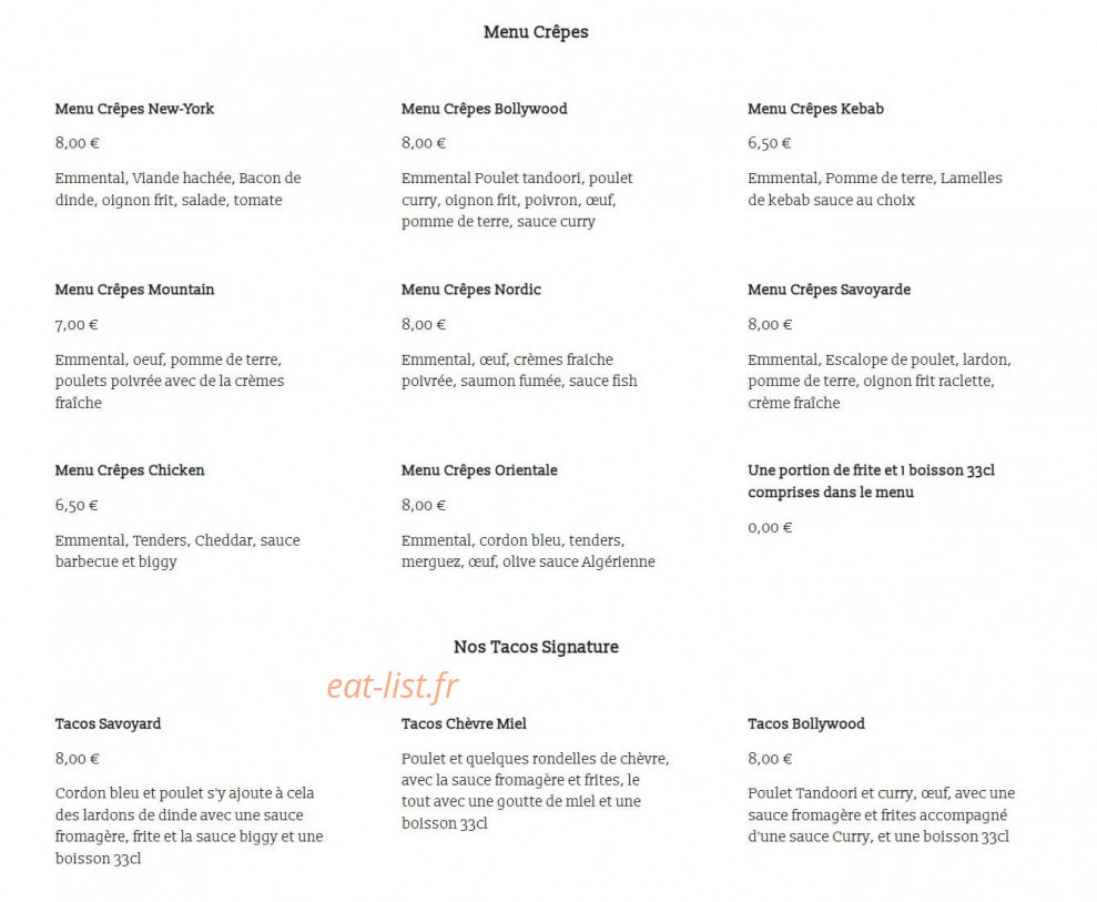 So Crêpes Burger — carte page 1