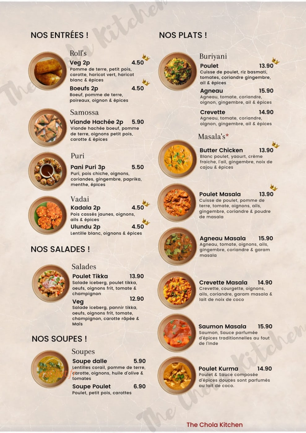 The Chola Kitchen — carte page 1