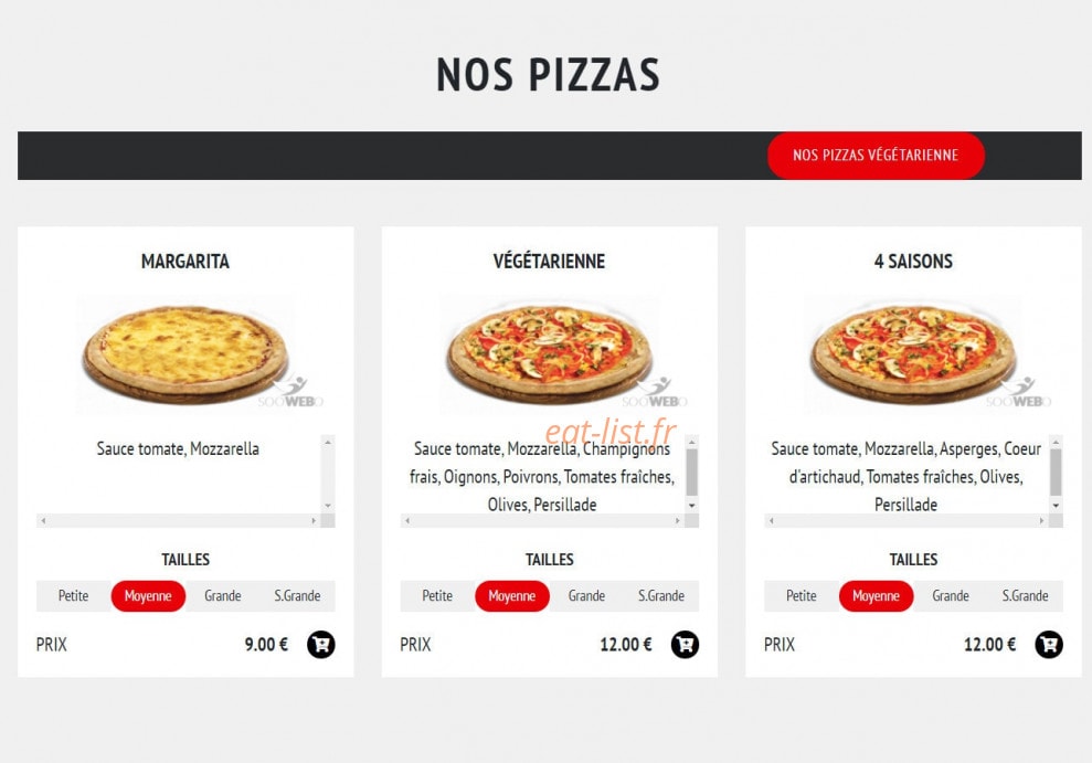 Carte et menu de Pizzeria du vaudreuil à Le Vaudreuil — Les pizzas végétarienne