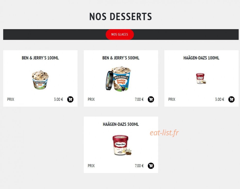 Carte et menu de Pizzeria du vaudreuil à Le Vaudreuil — Les glaces