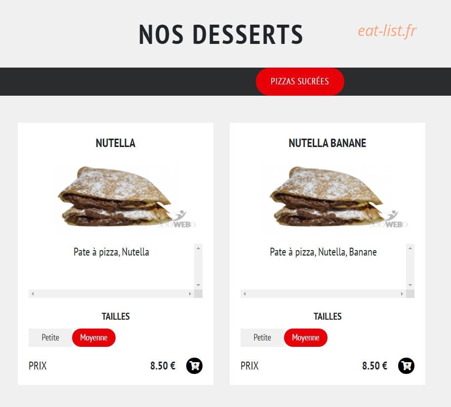Carte et menu de Pizzeria du vaudreuil à Le Vaudreuil — Les pizzas sucrées