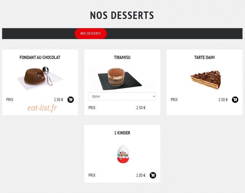 Carte et menu de Pizzeria du vaudreuil à Le Vaudreuil — Les desserts