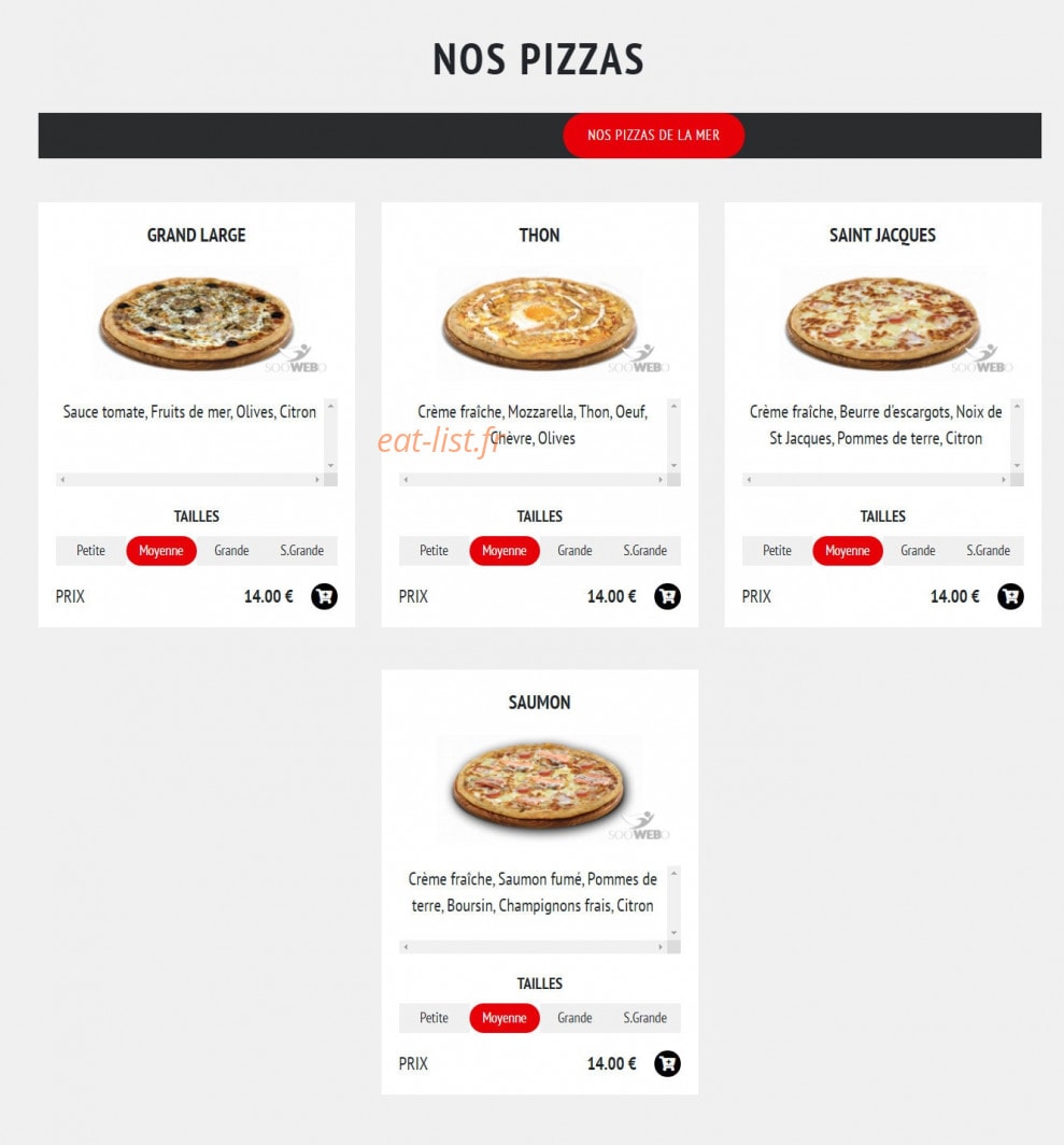Carte et menu de Pizzeria du vaudreuil à Le Vaudreuil — Les pizzas de la mer