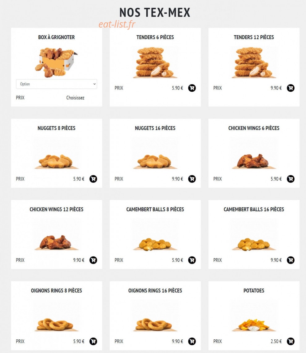 Carte et menu de Pizzeria du vaudreuil à Le Vaudreuil — Les tex mex