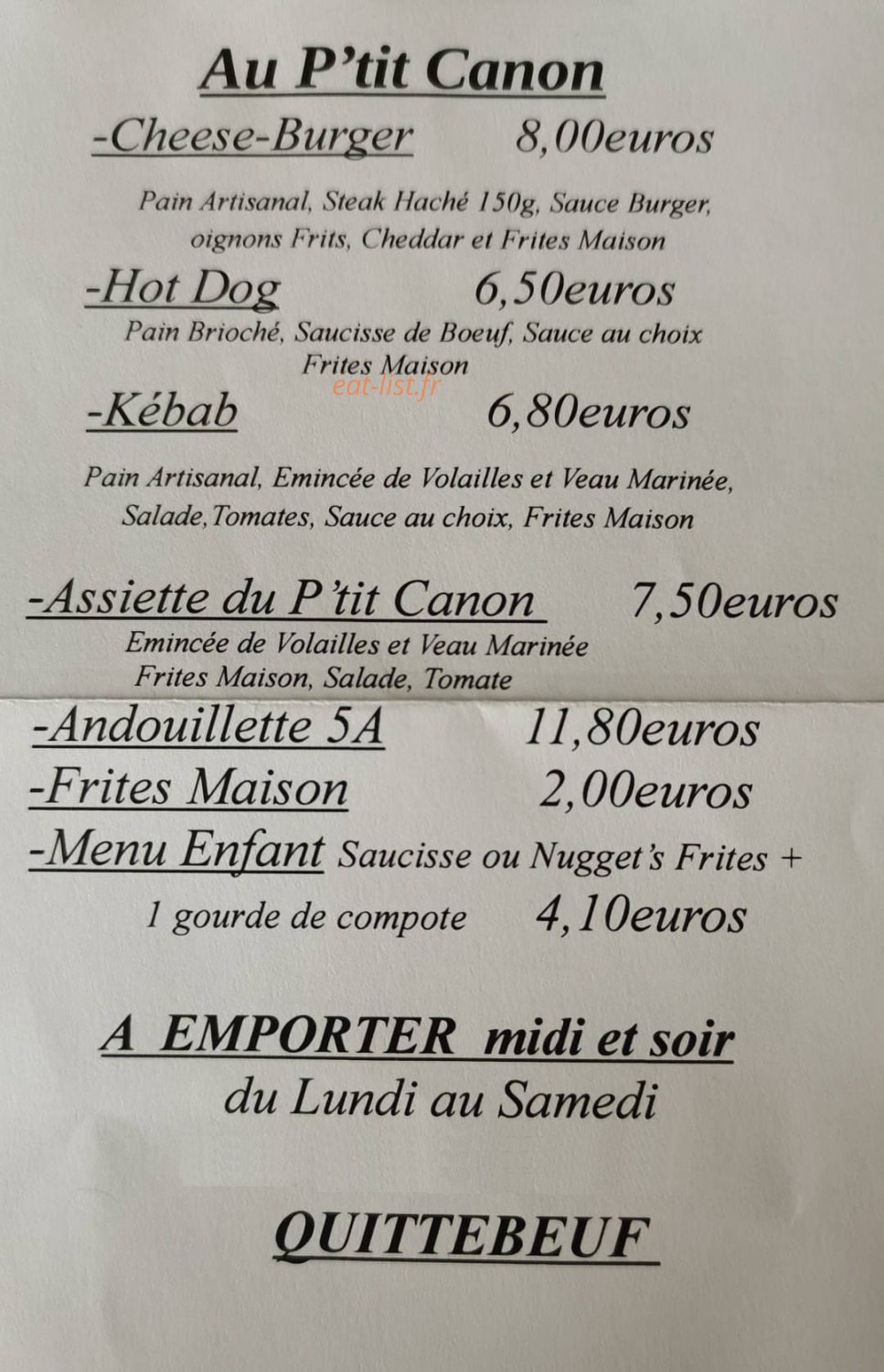 Au P'tit Canon — carte page 1