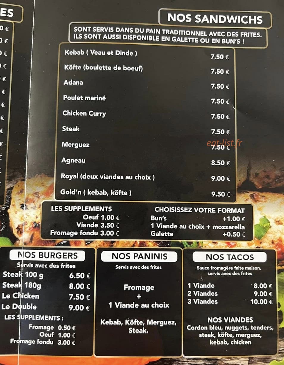 Gold’n Grill — carte page 2