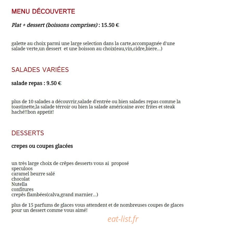 La Crêperie de Pacy — carte page 2