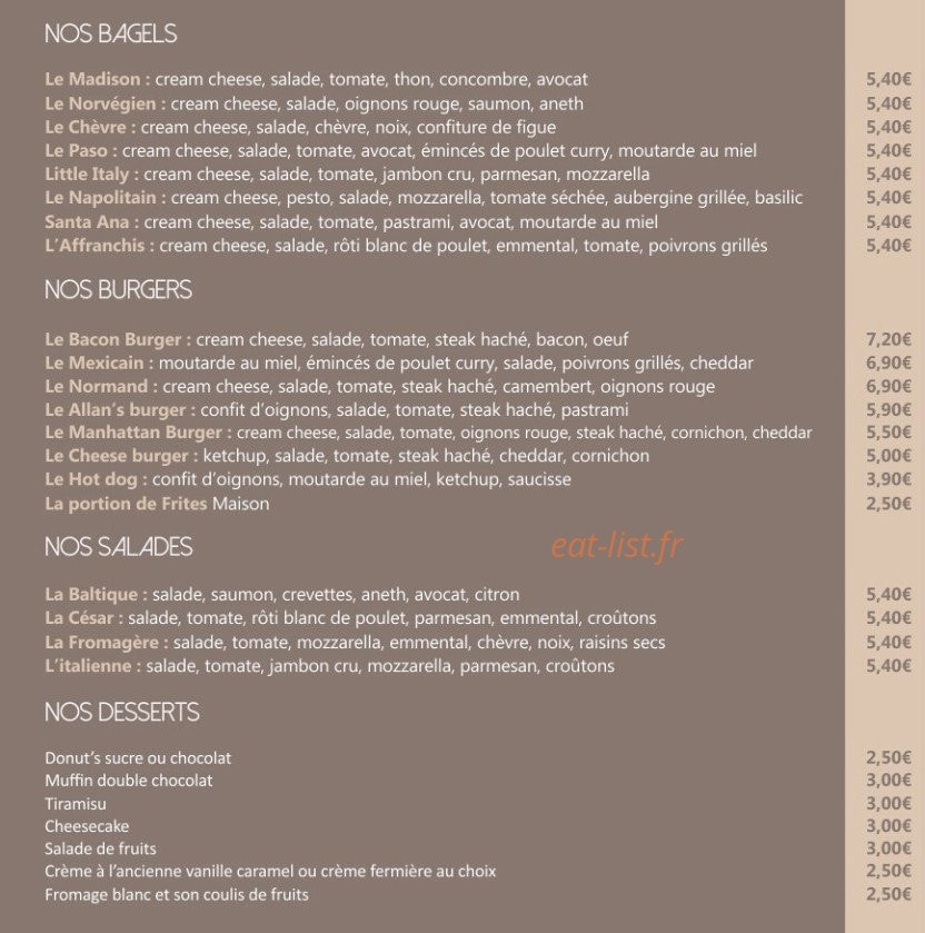 O'bagel — carte page 1