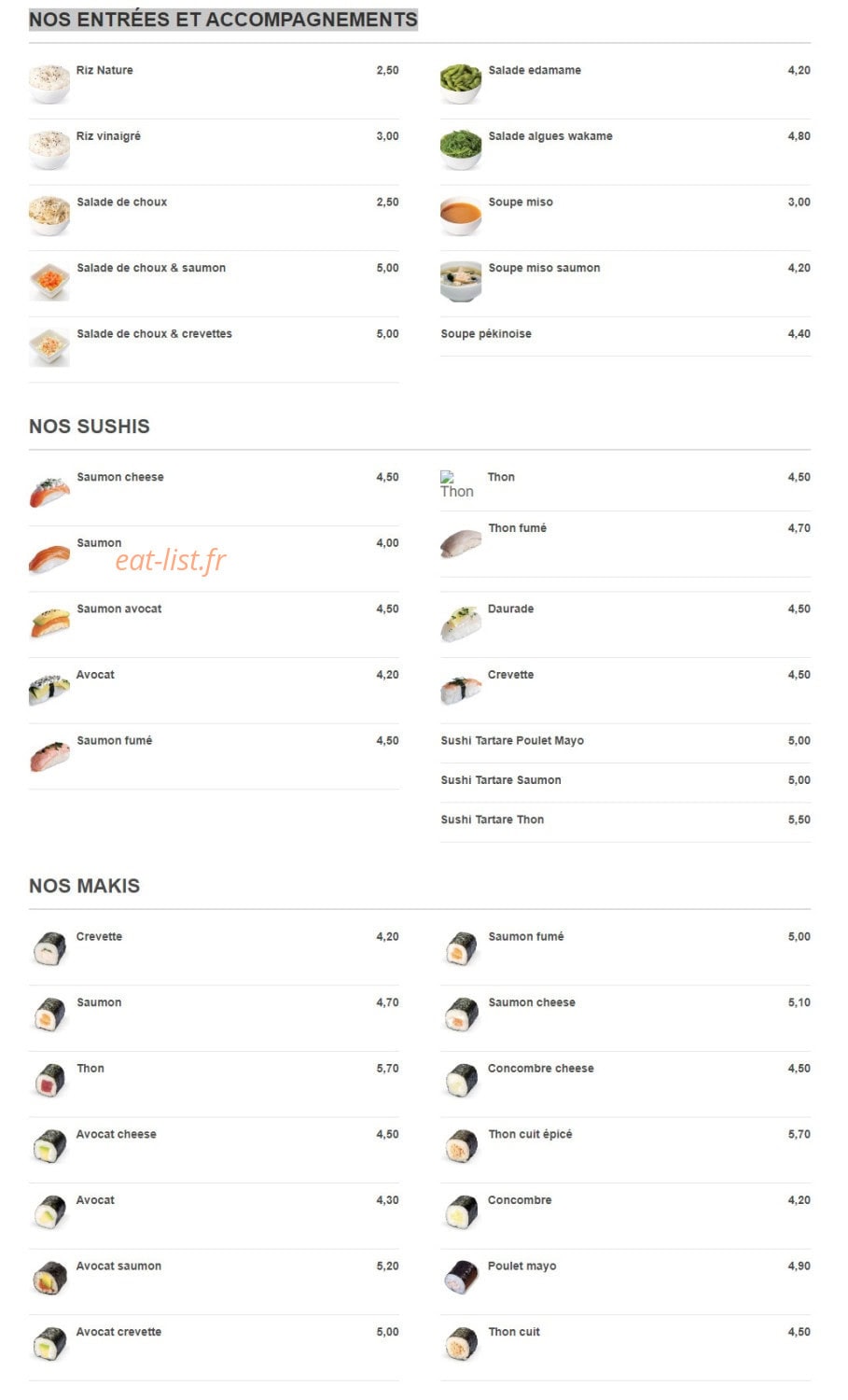 Seikatsu Sushi — carte page 1