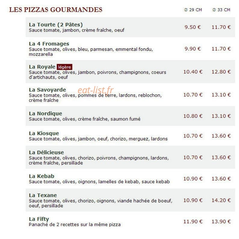 Le Kiosque à Pizzas — carte page 2