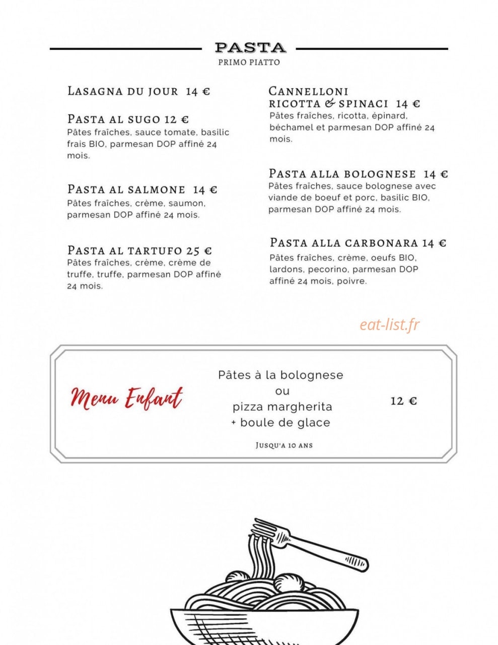 Carte et menu de Sapori d'Italia à Verneuil d'Avre et d'Iton — Pasta