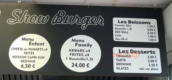 Show Burger — carte page 3