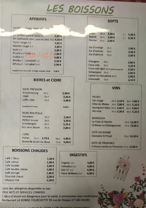 La Bonne Fourchette — carte page 2
