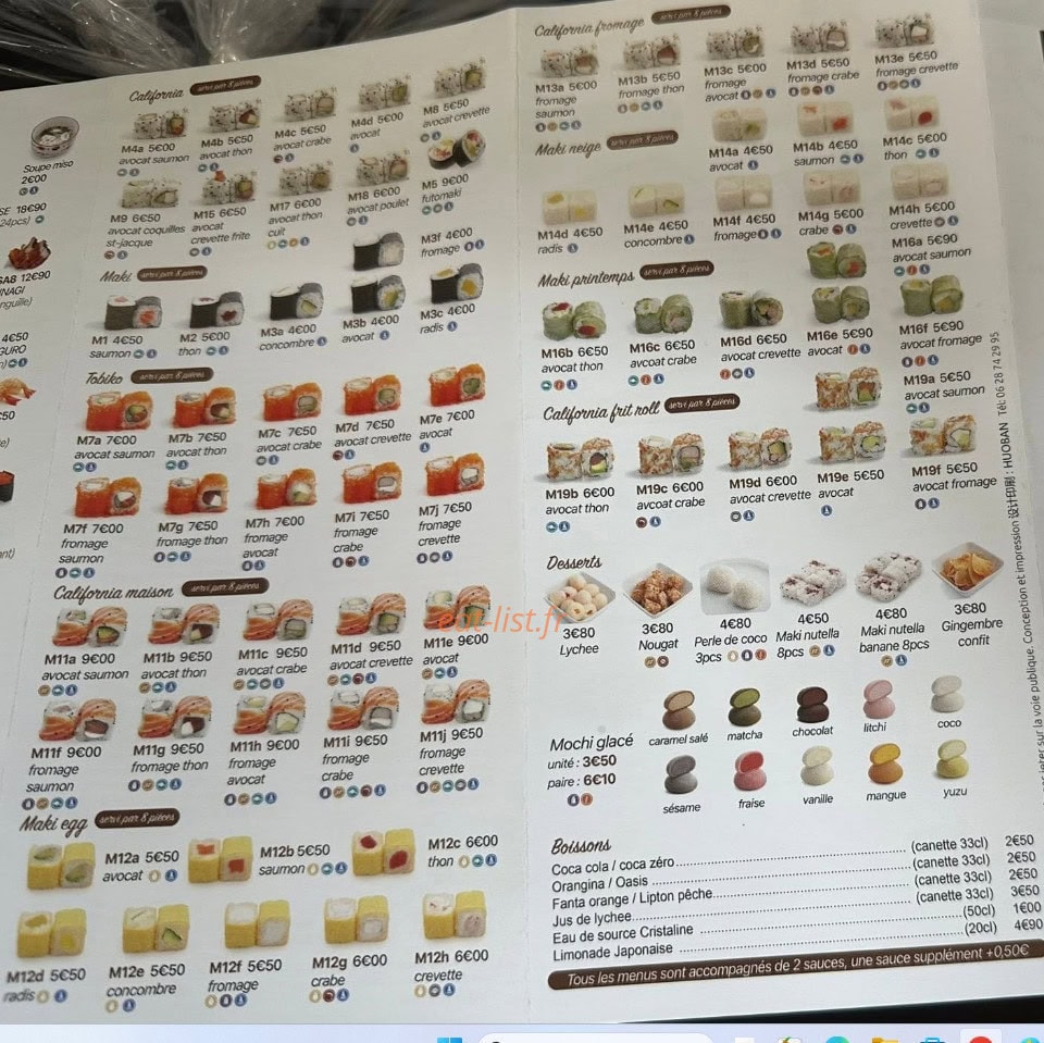 Carte et menu de Miyagi à Gisors — Californias..