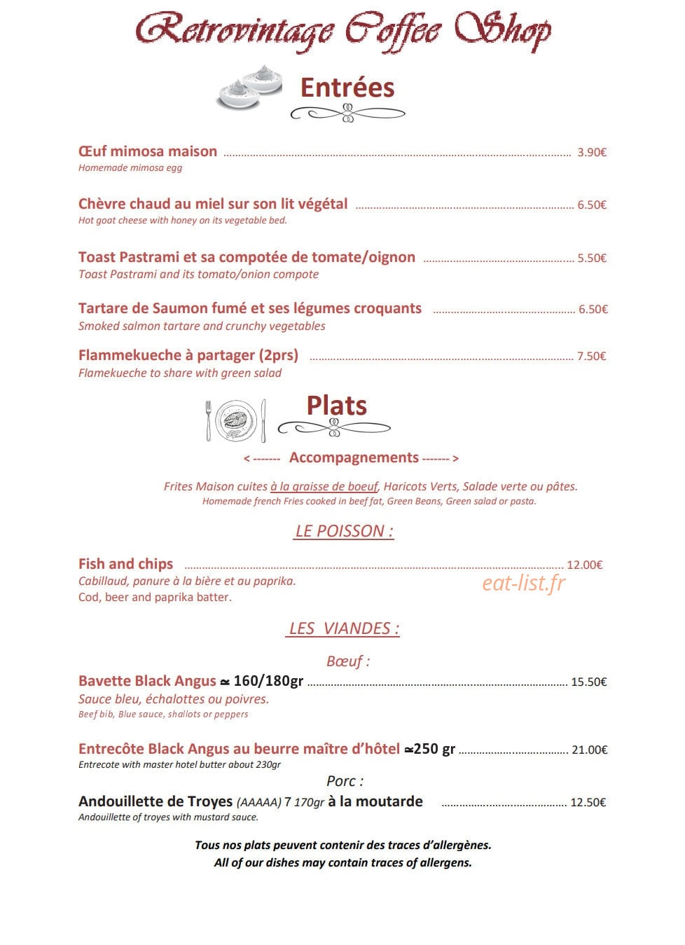 Retrovintage Coffee Shop — carte page 1