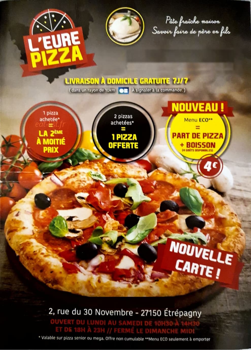 L'Eure Pizza — carte page 1