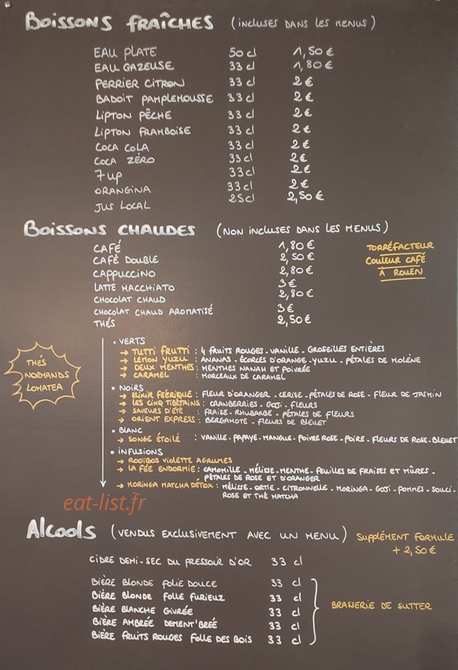 Carte et menu de La Bagelerie de Camille à Etrepagny — Les boissons et alcools