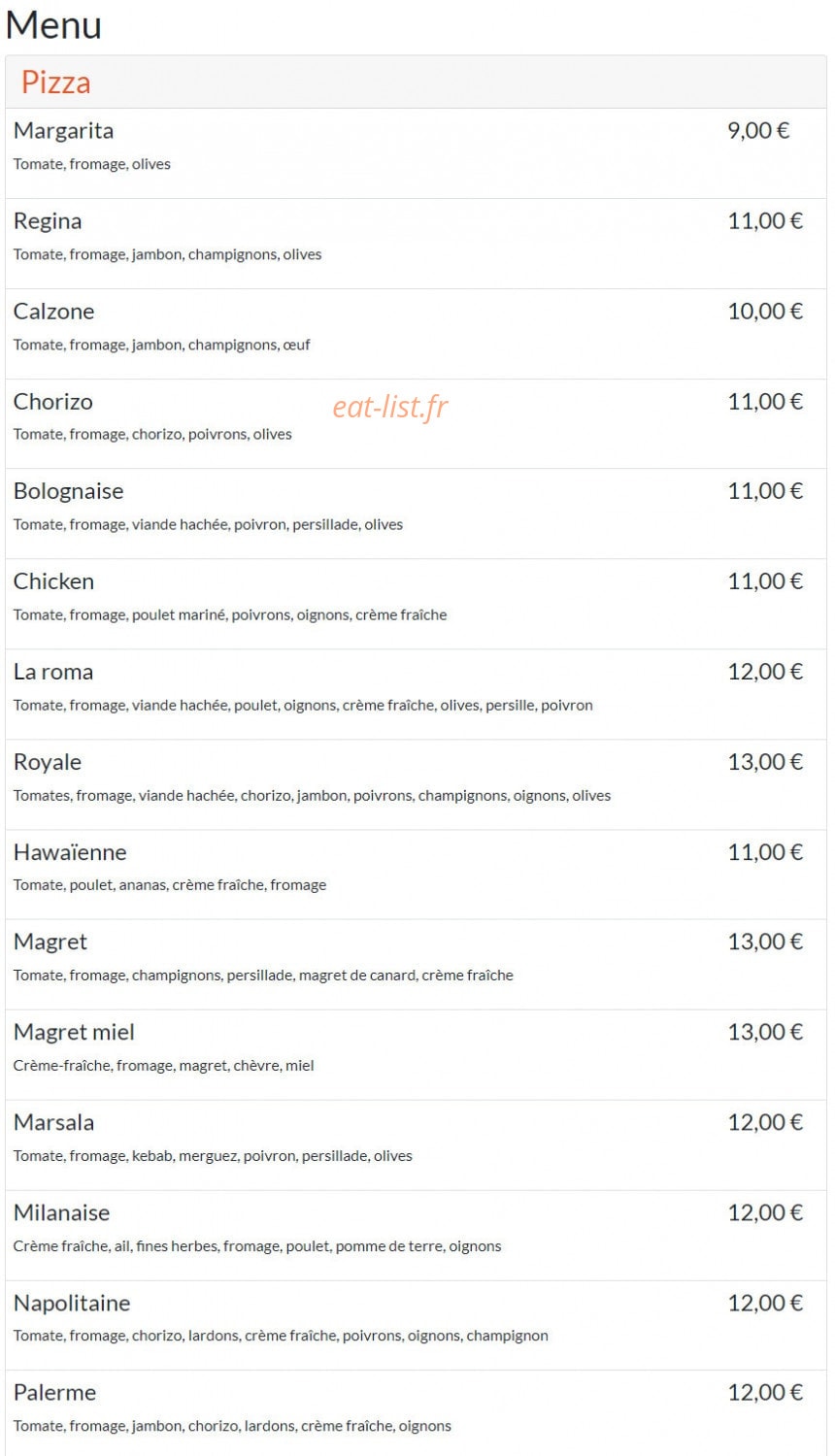 Pizza Roma — carte page 1