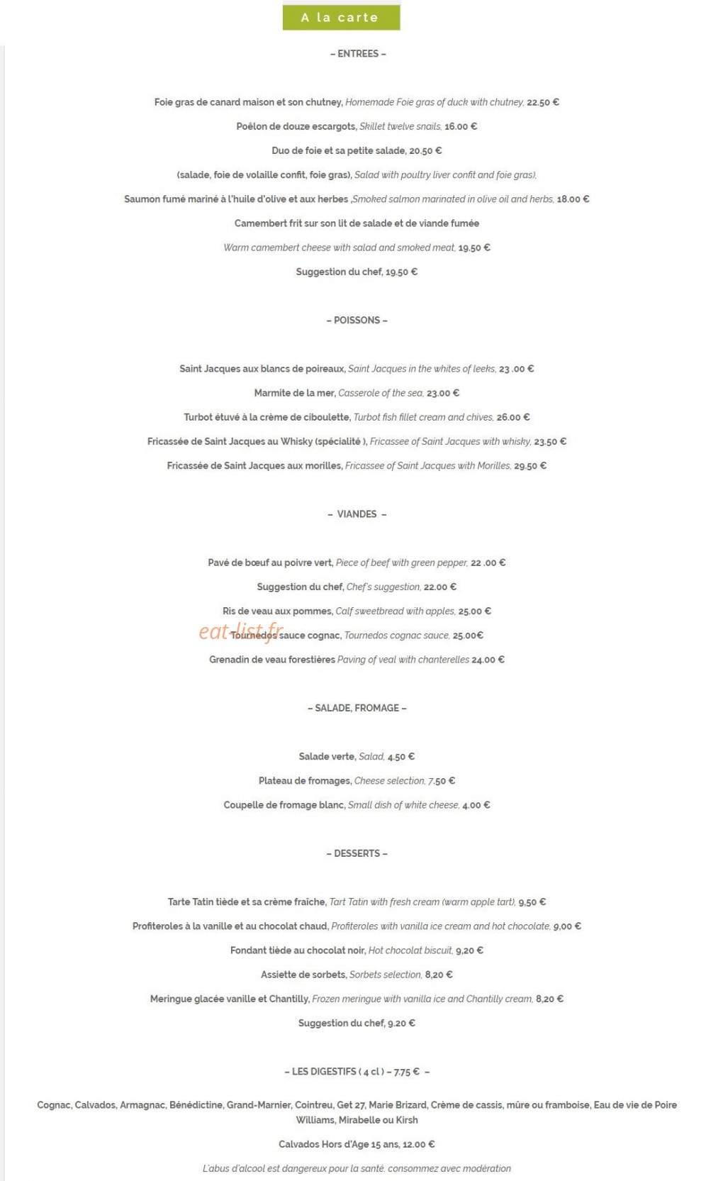 Auberge de la foret — carte page 3