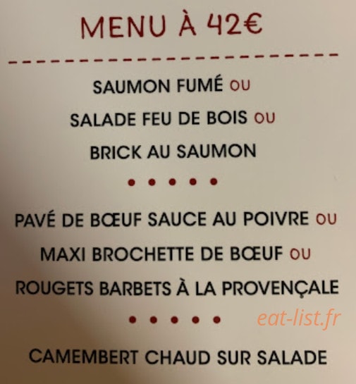 Restaurant Au Feu de Bois — carte page 1