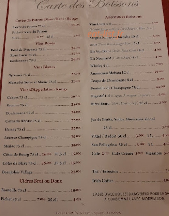 Restaurant Au Feu de Bois — carte page 2