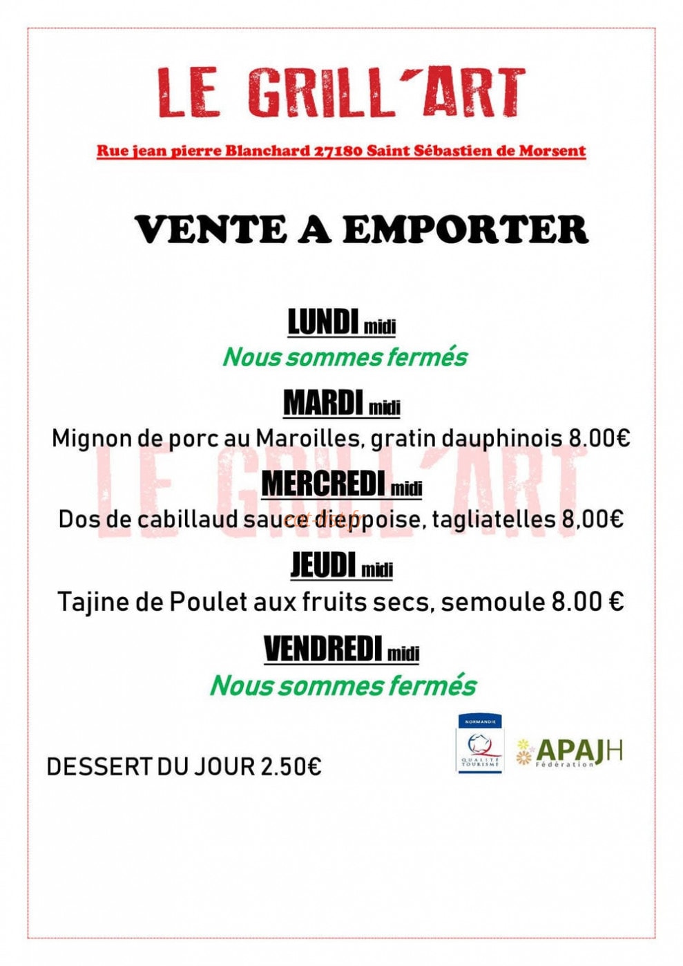 Le Grill'art — carte page 1