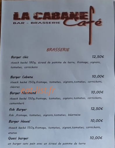 La Cabane café — carte page 1