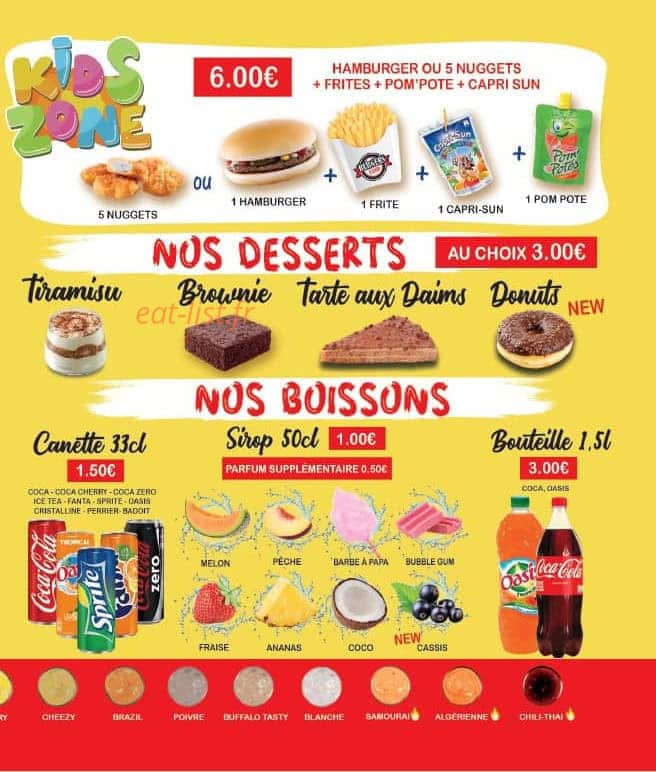 Carte et menu de Burgers Land à La Bonneville sur Iton — Les desserts et boissons