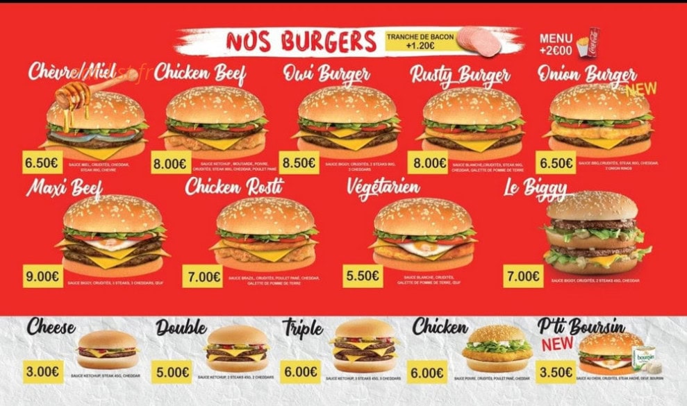 Carte et menu de Burgers Land à La Bonneville sur Iton — Les burgers