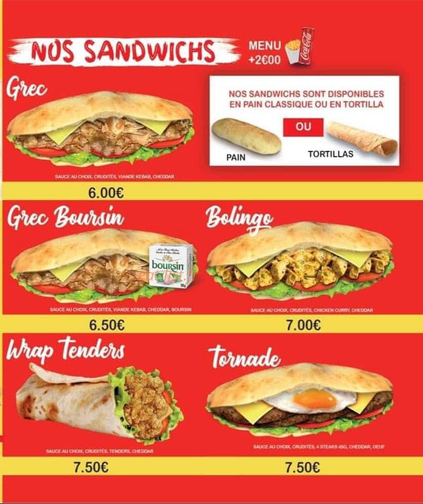 Carte et menu de Burgers Land à La Bonneville sur Iton — Les sandwichs